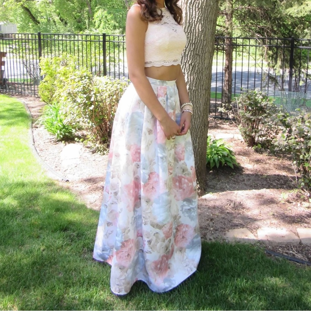 Morgan & Co. Floral Two-Piece Prom Dress